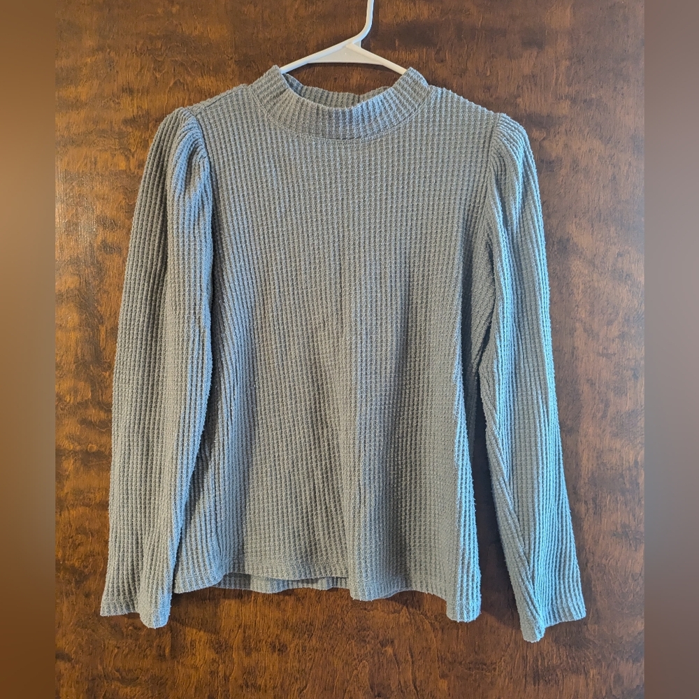 Z Supply Dusty Blue Ribbed Long Sleeve Top